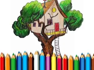 Kolorowanka z domkiem na drzewie